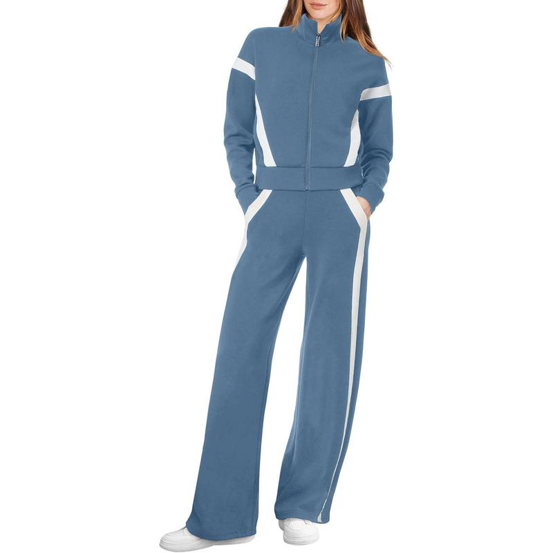 ARIANA | Women’s Sporty Zip Up Sweatsuit & Wide Leg Pants Set