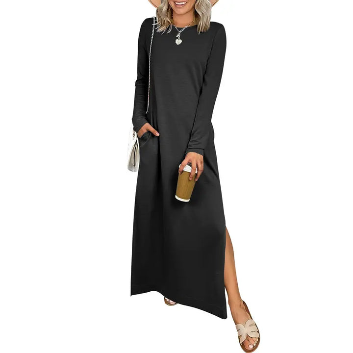 SANDRA | Casual Long Sleeve Crewneck Loose Fit Maxi Dress