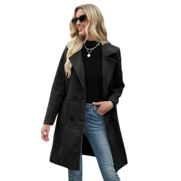 LUCIA | Women’s Camel Wool Blend Double-Breasted Mid-Long Coat