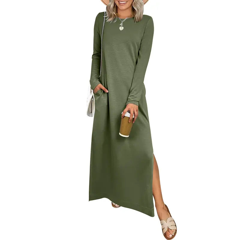 SANDRA | Casual Long Sleeve Crewneck Loose Fit Maxi Dress