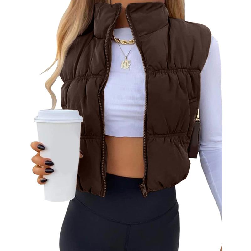 CAROLINE | Sleeveless Zip-Up Puffer Vest with Stand Collar