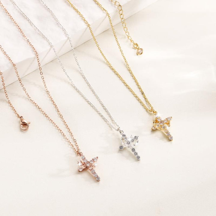 CLARISSE | Classic Cross & Crown Necklace