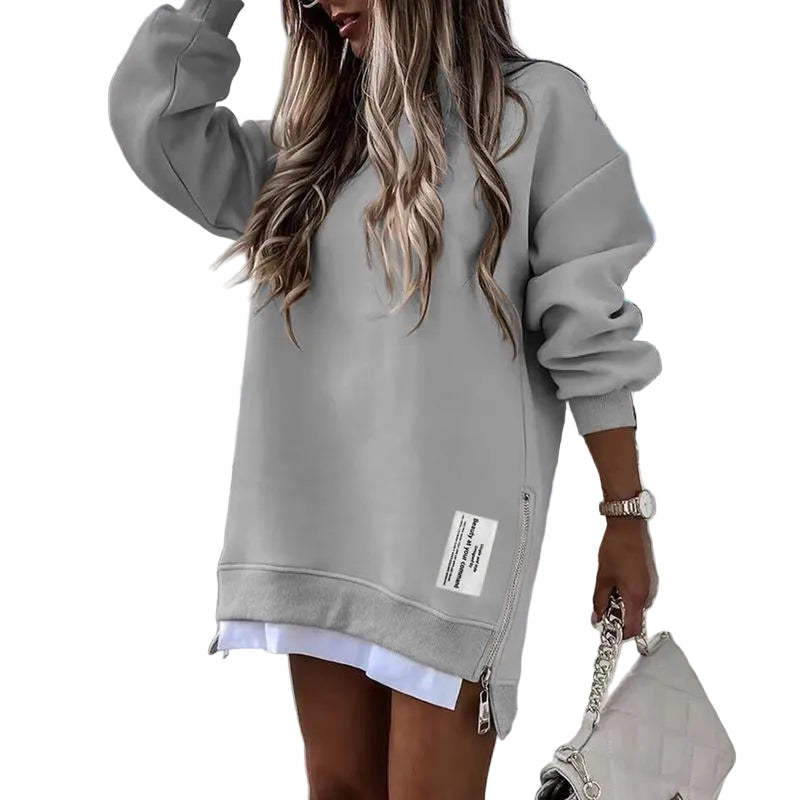 MELISA | Casual Drop Shoulder Zipper Slit Sweatshirt Dress