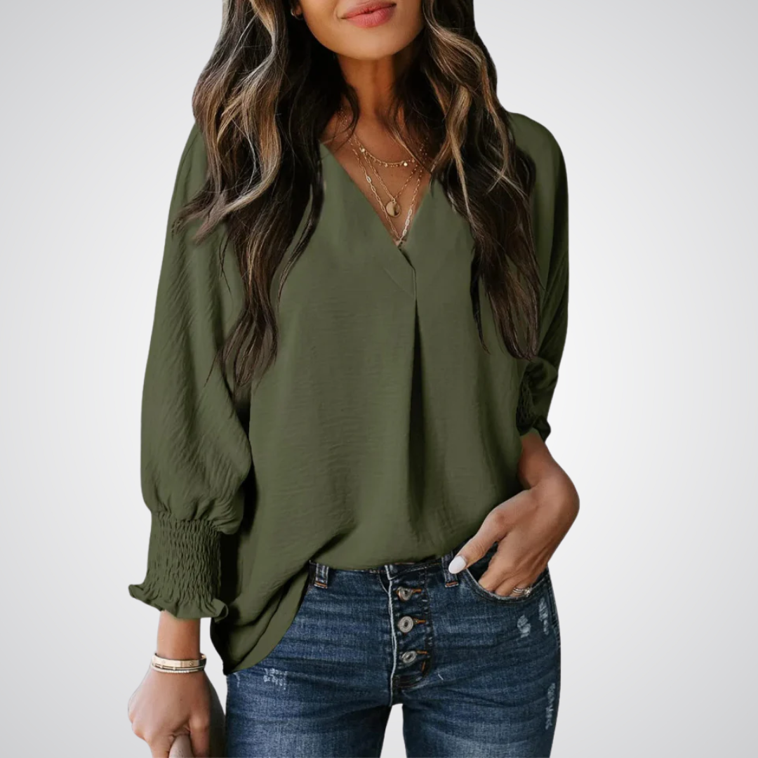 LEILA | Classic V-Neck Tunic Blouse
