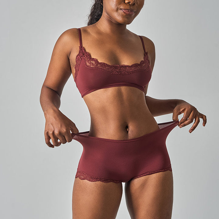 Ensemble lingerie dentelle femme, brassière shorty décolleté arrondi