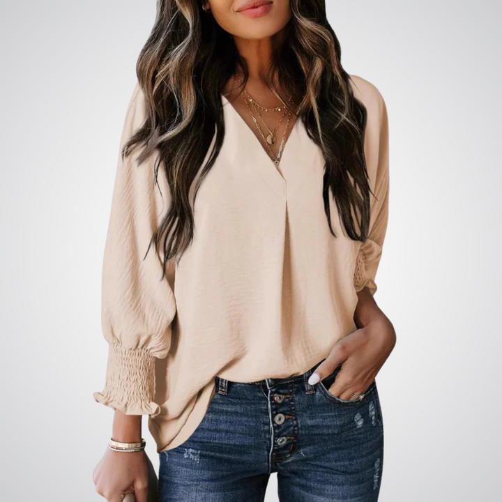 LEILA | Classic V-Neck Tunic Blouse