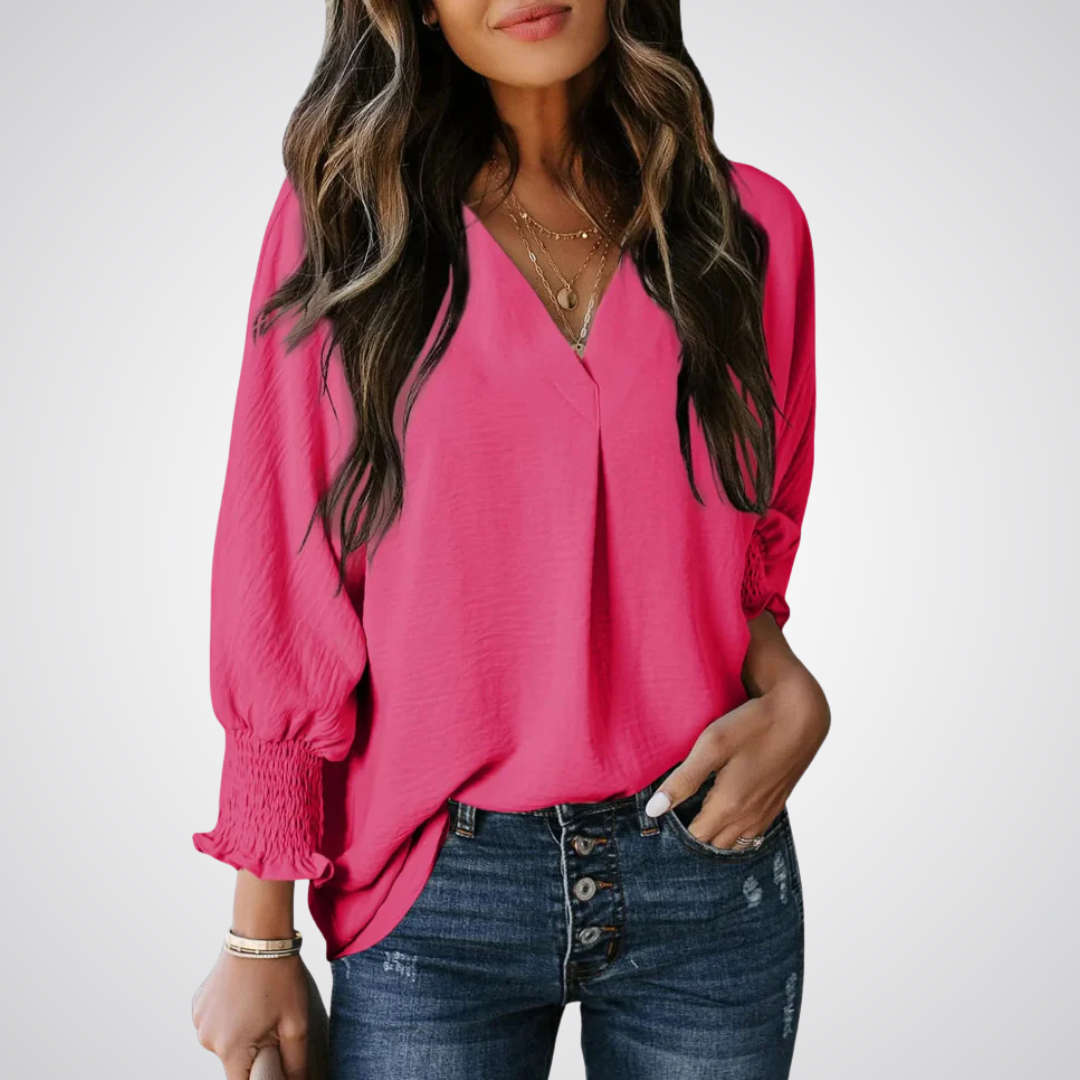 LEILA | Classic V-Neck Tunic Blouse