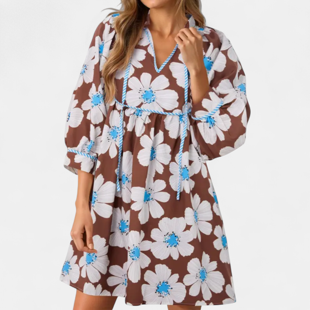 FENELLA | Boho Floral Tie-Front Babydoll Dress