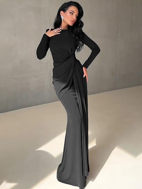 JOSALIE | Elegant Ruched Bodycon Dress with Padded Shoulders & Long Sleeve