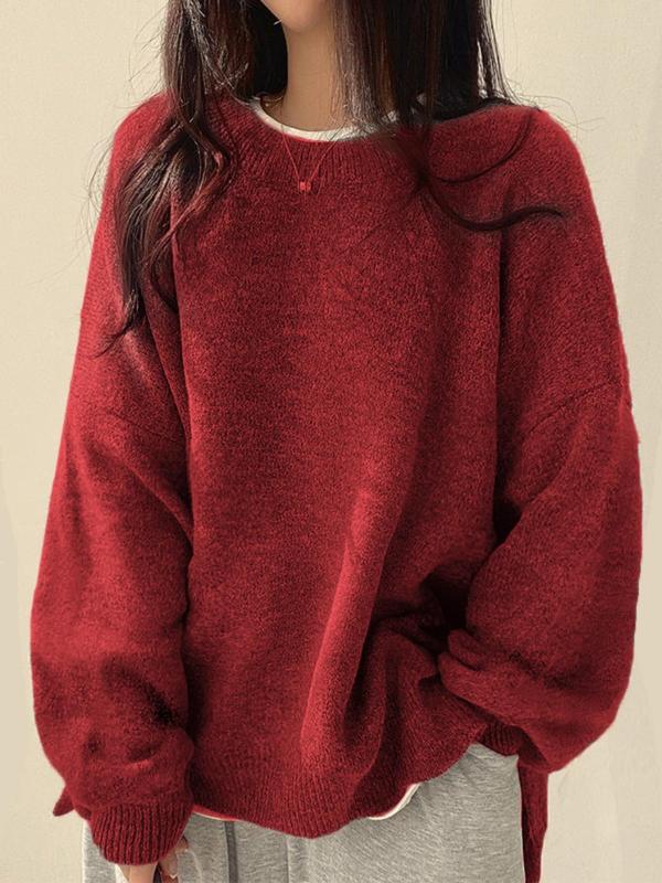 KIARA | Women's Drop Shoulder Split Hem Round Neck Sweater