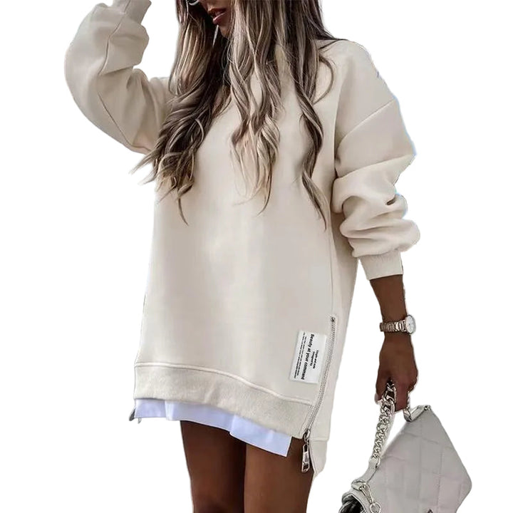 MELISA | Casual Drop Shoulder Zipper Slit Sweatshirt Dress