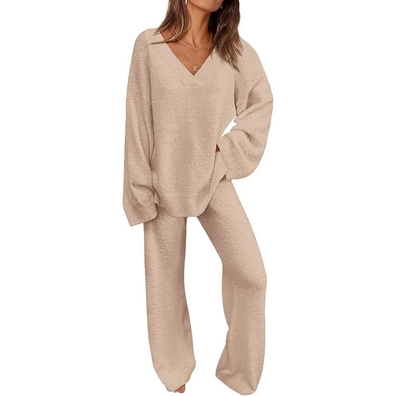 JACE | Women's 2-Piece Lounge Set with V-Neck Top & Wide Leg Pants