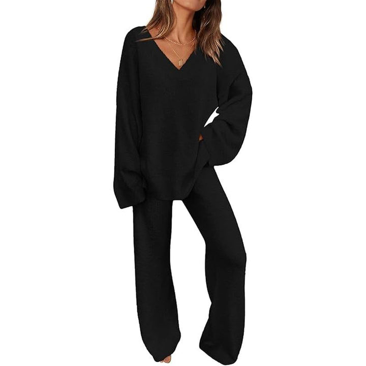 JACE | Women's 2-Piece Lounge Set with V-Neck Top & Wide Leg Pants