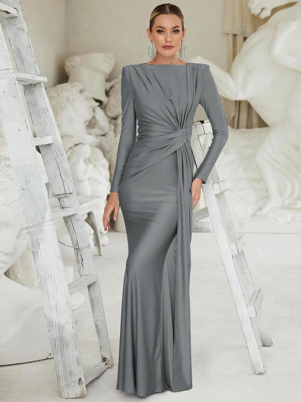 JOSALIE | Elegant Ruched Bodycon Dress with Padded Shoulders & Long Sleeve