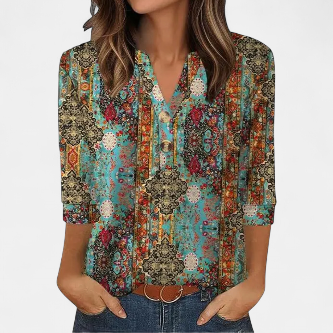 CERYS | Breezy V-Neck Button Blouse