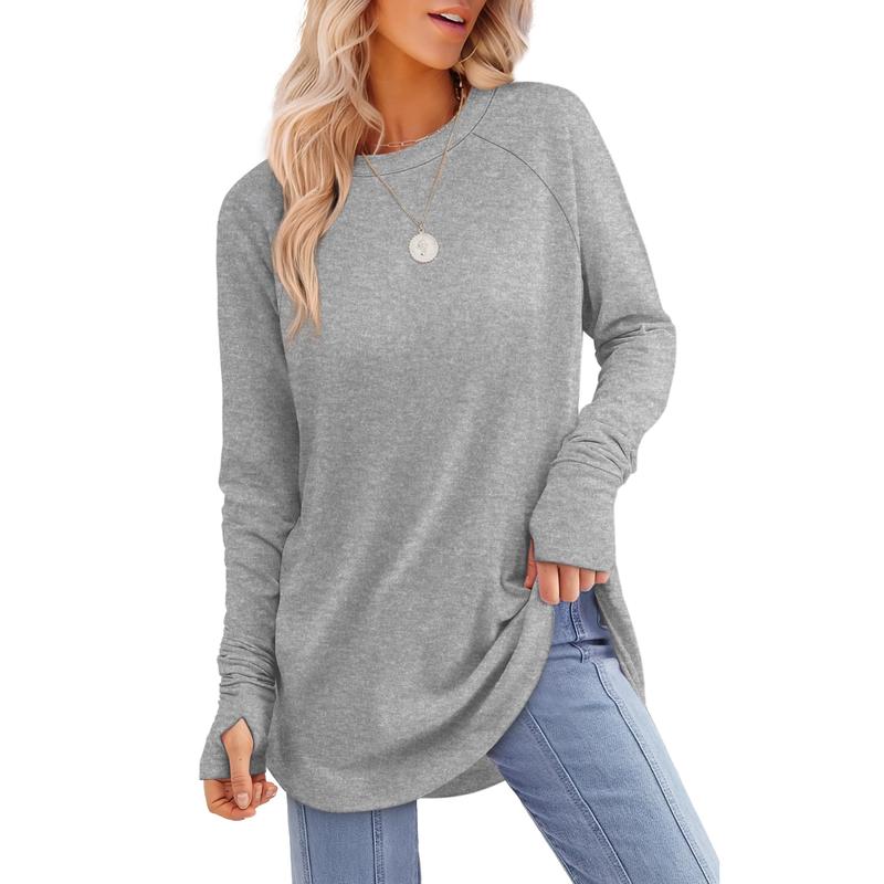 MIRA | Women's Long Sleeve Tunic Top with Thumb Hole and Curved Hem