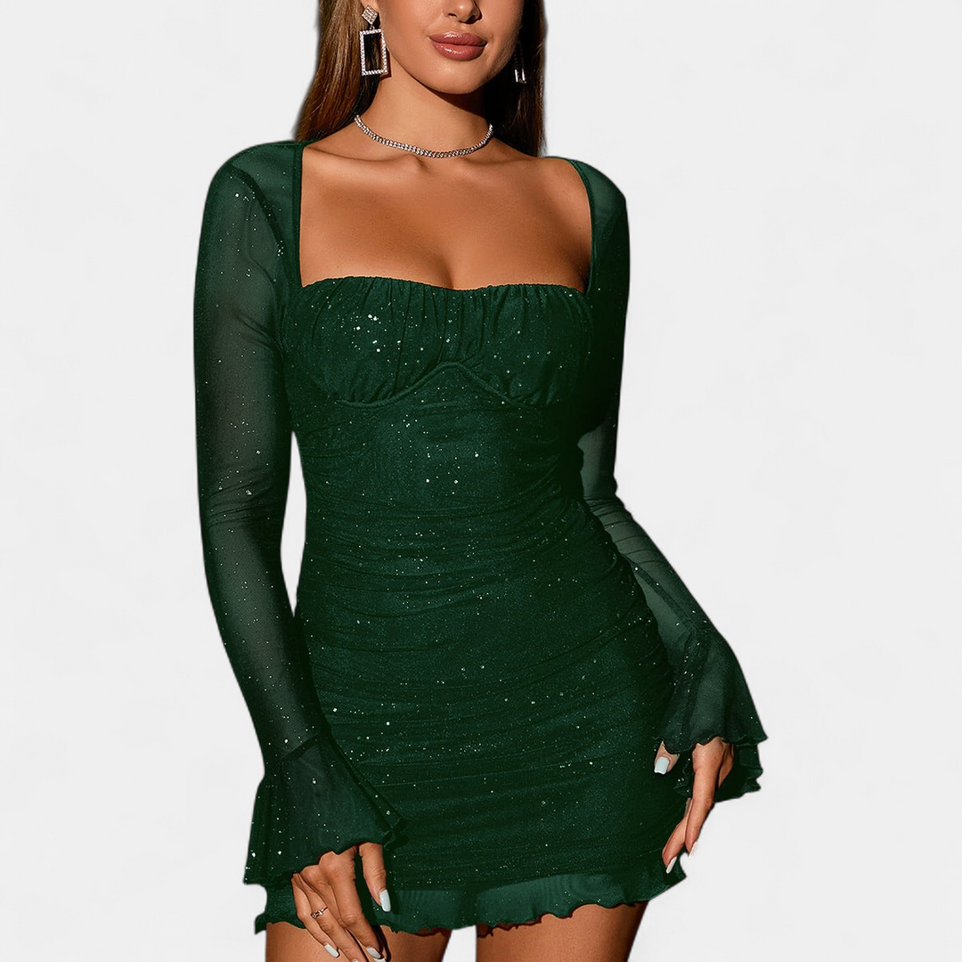 ELLIE | Elegant Glitter Mesh Bodycon Long Sleeve Party Dress