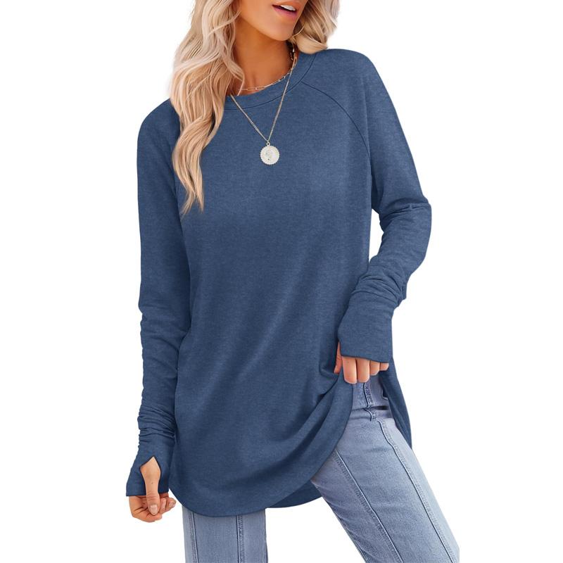 MIRA | Women's Long Sleeve Tunic Top with Thumb Hole and Curved Hem