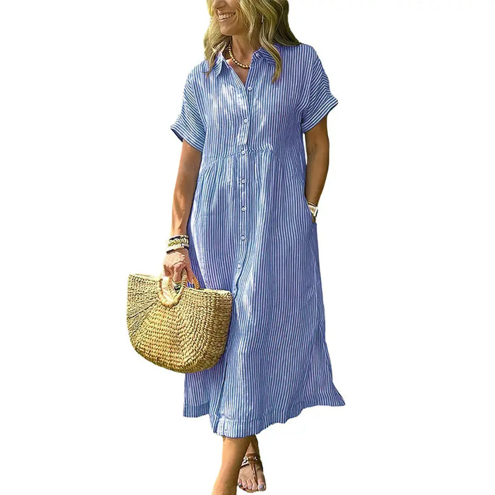 PETRA | Cozy Striped Loose Fit Midi Shirt Dress