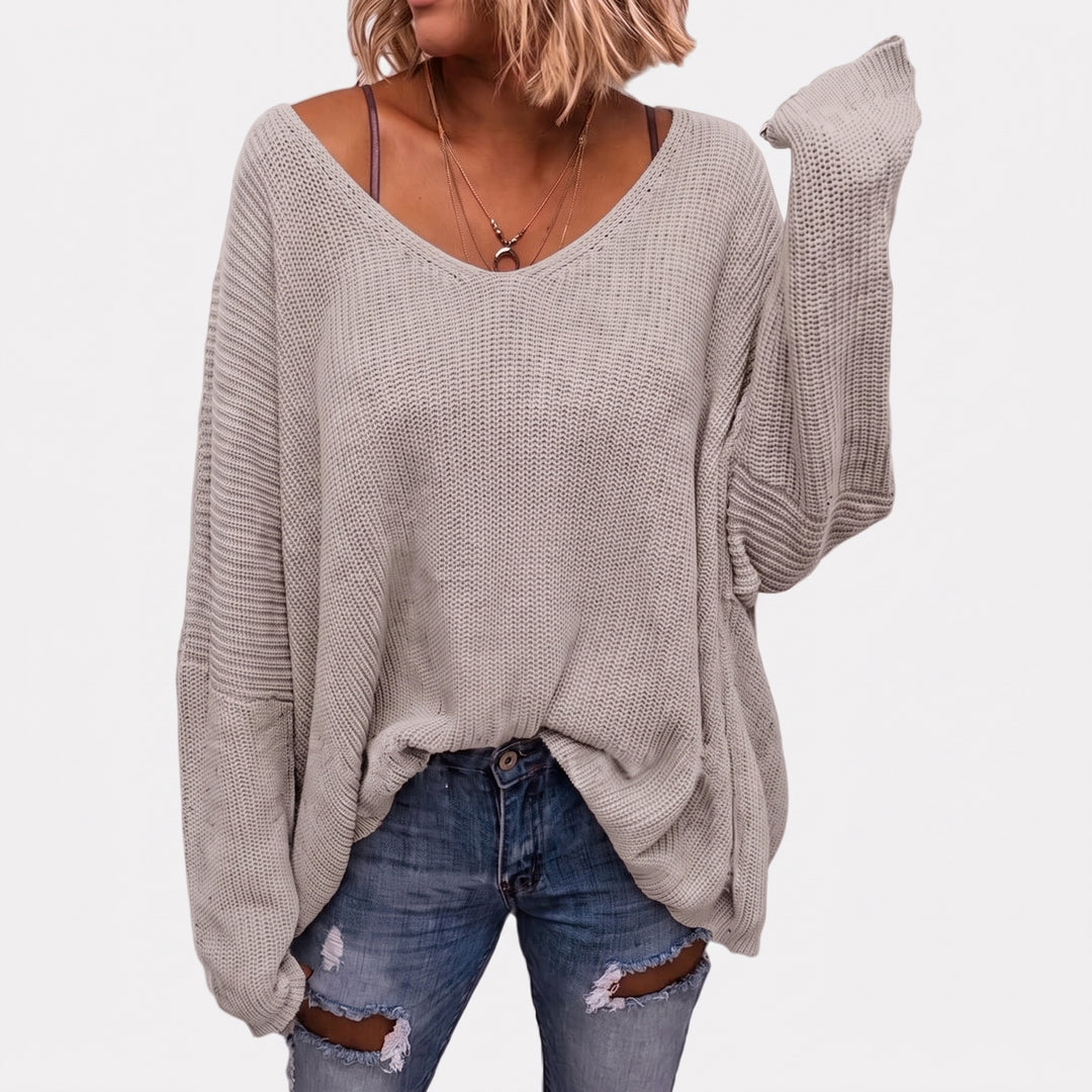 Women's Oversized V-Neck Batwing Sleeve Chunky Ribbed Knit Sweater
