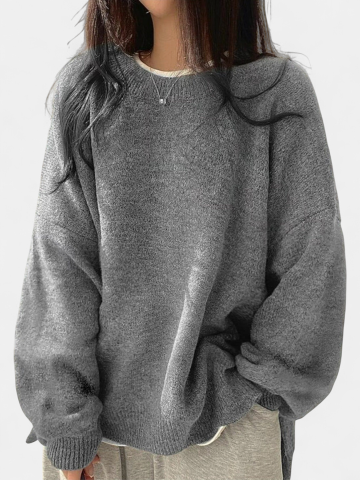KIARA | Women's Drop Shoulder Split Hem Round Neck Sweater