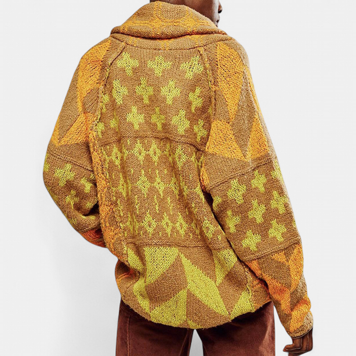 GEORGINA | Oversized Print Knit Coat with Button Down Collar