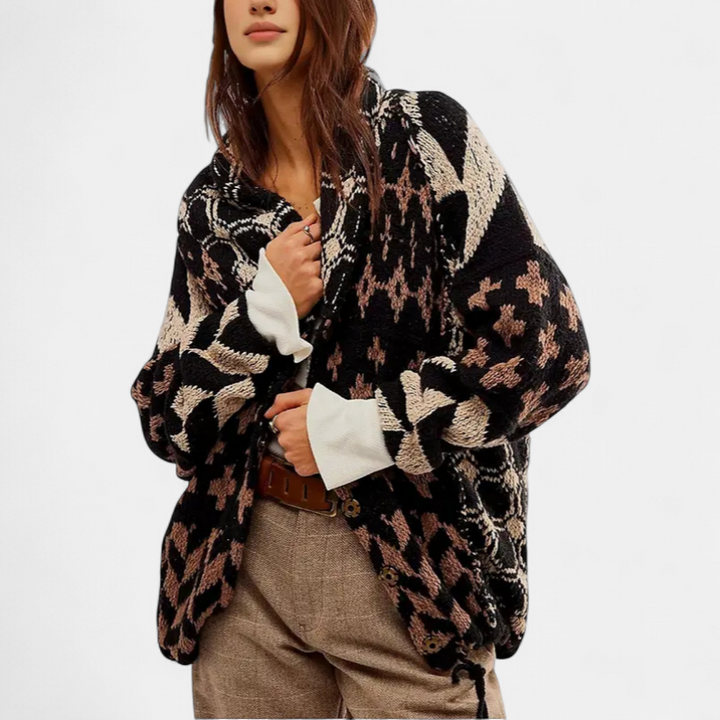 GEORGINA | Oversized Print Knit Coat with Button Down Collar