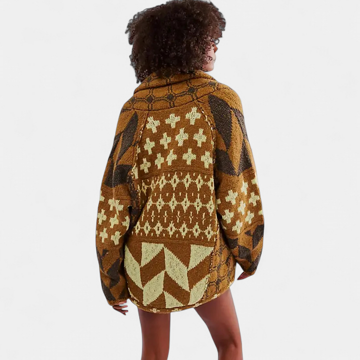 GEORGINA | Oversized Print Knit Coat with Button Down Collar