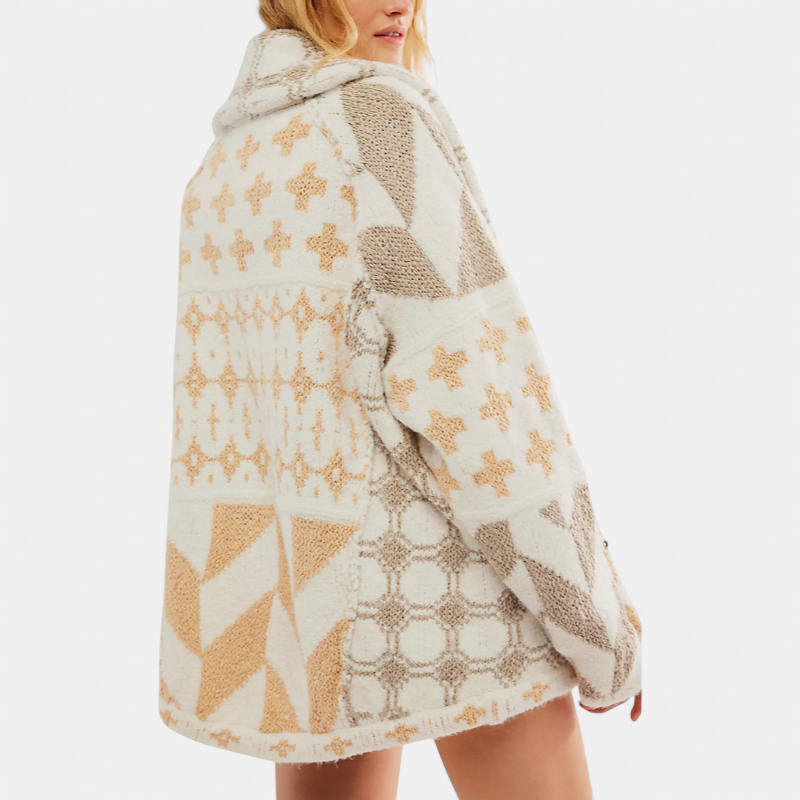 GEORGINA | Oversized Print Knit Coat with Button Down Collar