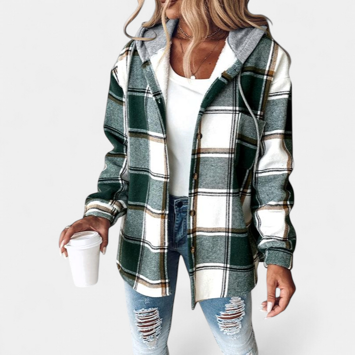 HONEY | Women’s Plaid Fleece Lined Hooded Shacket Jacket
