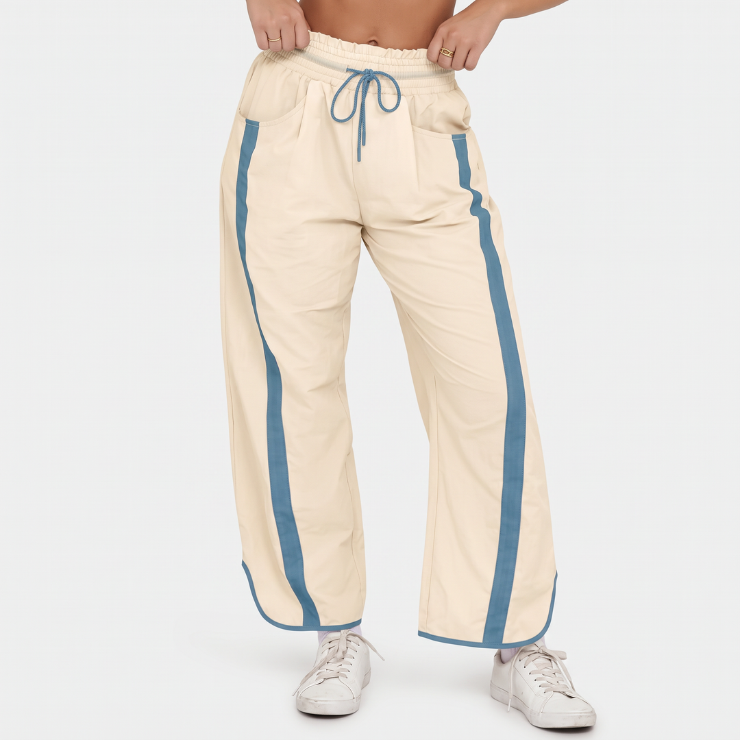 Crème rayé bleu