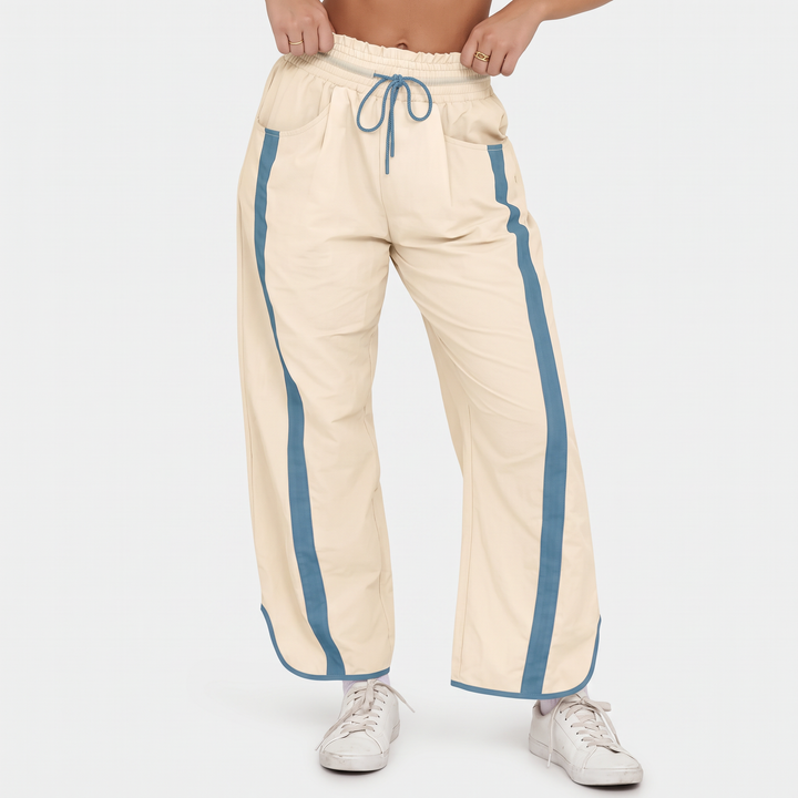 Crème rayé bleu